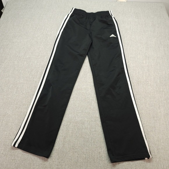 Adidas Track Pants Boys Large‎ 14/16 Black 3 Strips Waist Drawstrings - Picture 1 of 8